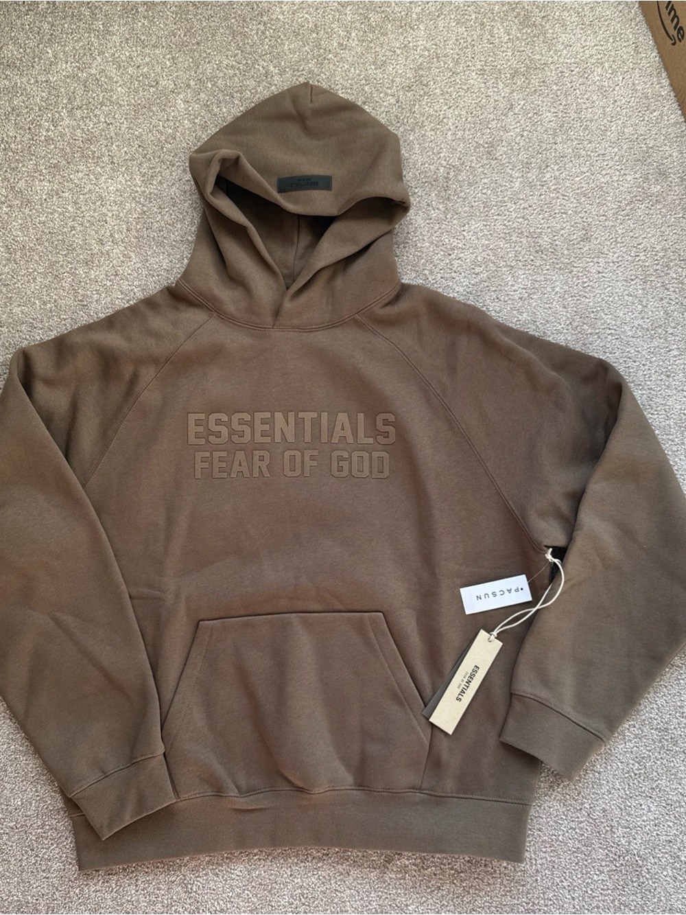 Essentials Fear of God Wood Brown Logo Pullover Hoodie Men’s Large